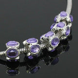 Violet Crystals 11x7mm round Loose European Bead Silver color 5pc PA481