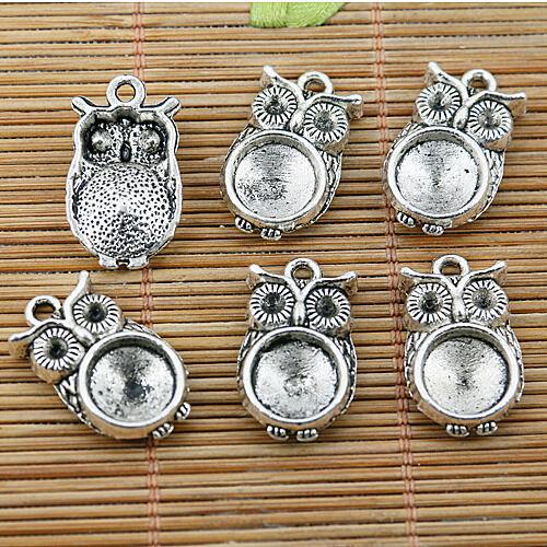 8pcs tibetan silver tone owl cameo cabochon settings EF1553