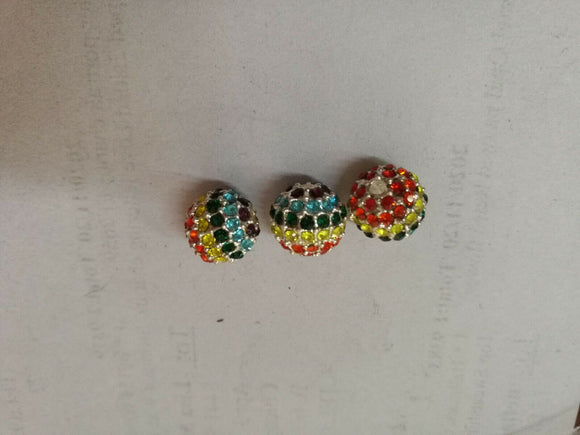 Round 9mm Colors Rhinestones Loose Alloy  Spacer Bead silver color 5pc GGE371