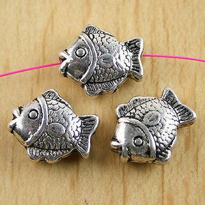 10pcs Tibetan Silver color 2sided Crafted Fish Beads  h0004