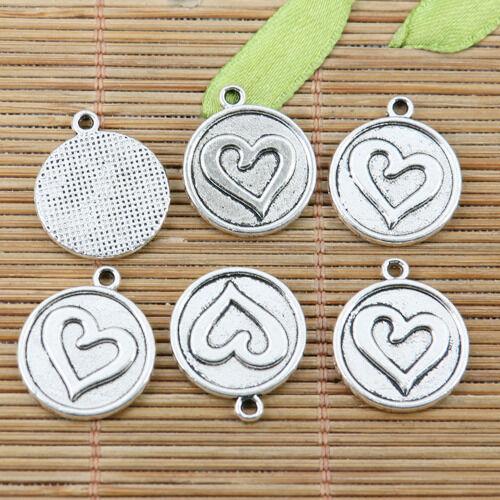 10pcs tibetan silver round heart pattern charms EF2374