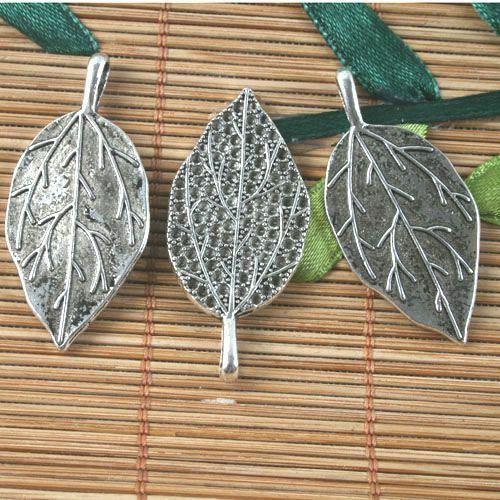 4pcs antiqued silver leaf pendant G1625