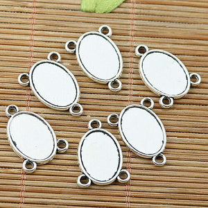 16pcs tibetan silver 2sideoval cameo cabochon setting connector EF1973