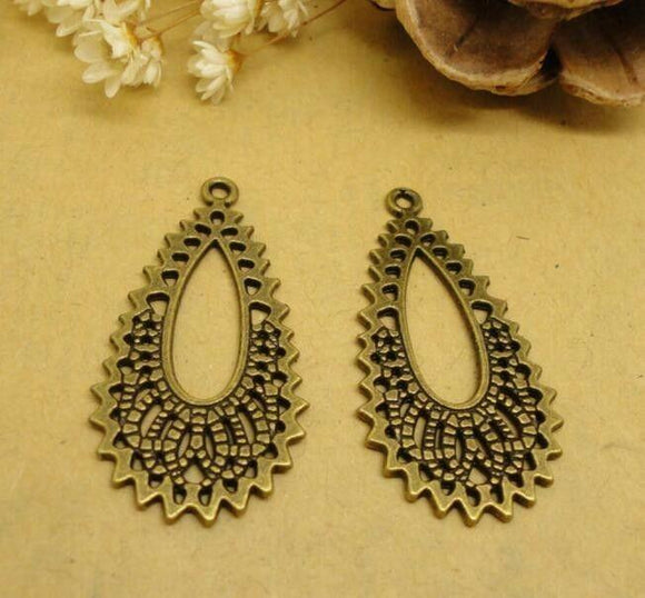 8pcs antiqued bronze color tear shaped crafted floral  dangle charms  h2404