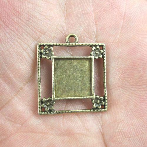 10pcs  antiqued bronze Square cabochon settings G412