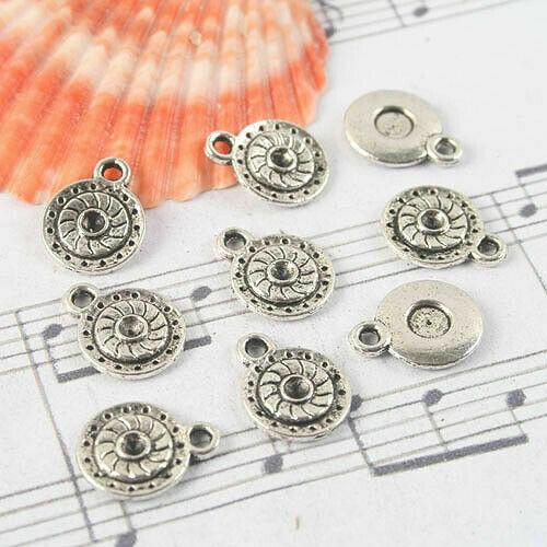 20pcs antiqued silver color 10mm Round shape cameo hole charms G1138