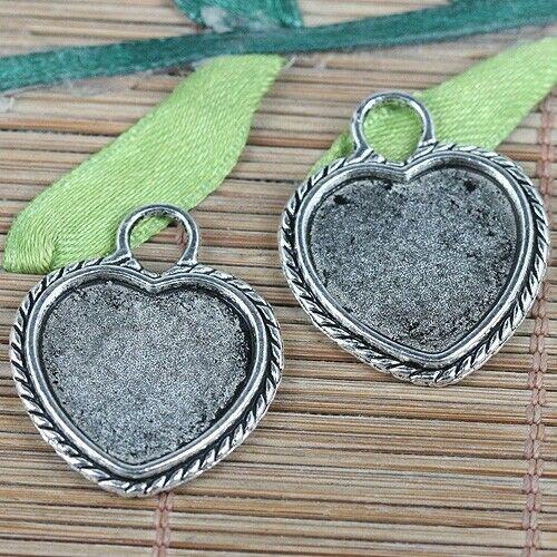 5pcs Tibetan Silver tone heart shaped cabochon settings charms EF0184