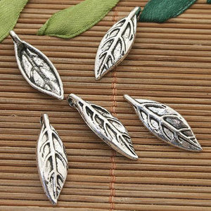 60pcs dark silver tone leaf pendant charm 24mm h3801