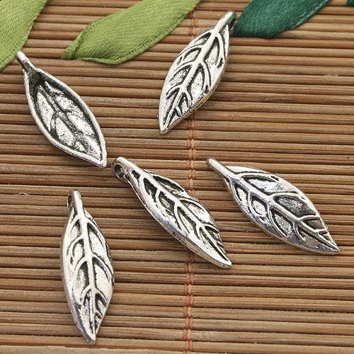 60pcs dark silver tone leaf pendant charm 24mm h3801