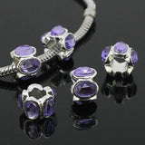 Violet Crystals 11x7mm round Loose European Bead Silver color 5pc PA481