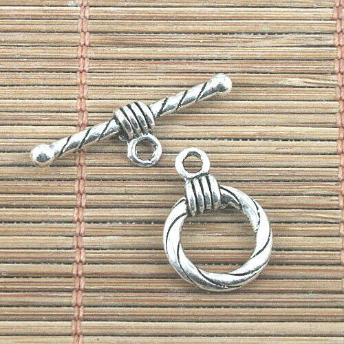 10sets Tibetan Silver color round lines pattern Toggle Clasps EF0338