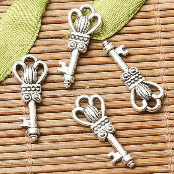 100pcs dark silver color 2sided  key design charms  EF2873