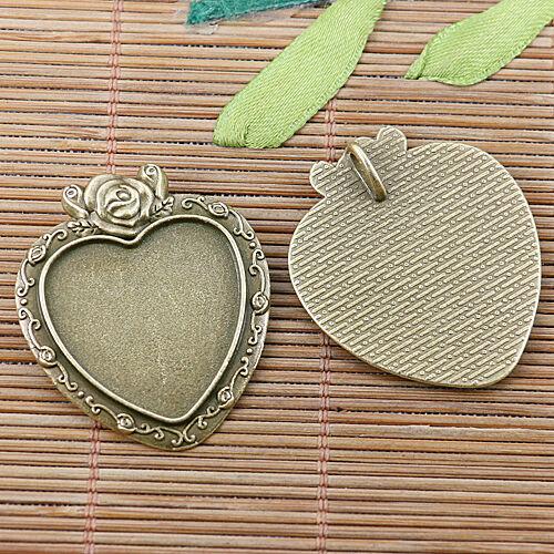Two-colors mixed rose flower rim heart cabochon setting 4pcs(EF2544/EF2545)