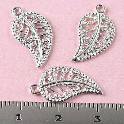 50pcs Silver tone pave leaf charms findings H0583