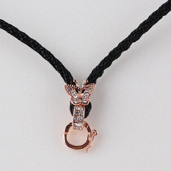 Black Color Necklace Cord Butterfly Rhinestones Bail Link Clasp   1pc CL16