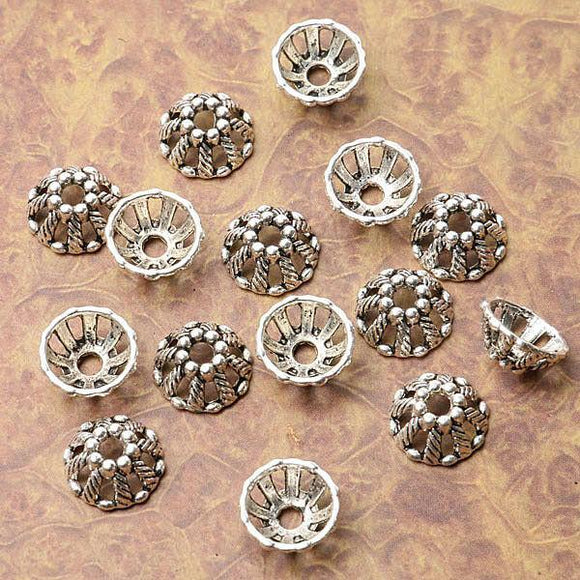 Tibetan silver plated crafted end bead caps  30pcs  EF3522