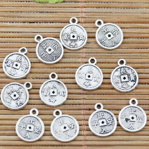 70pcs tibetan silver round health wealth meaning design charms EF2373