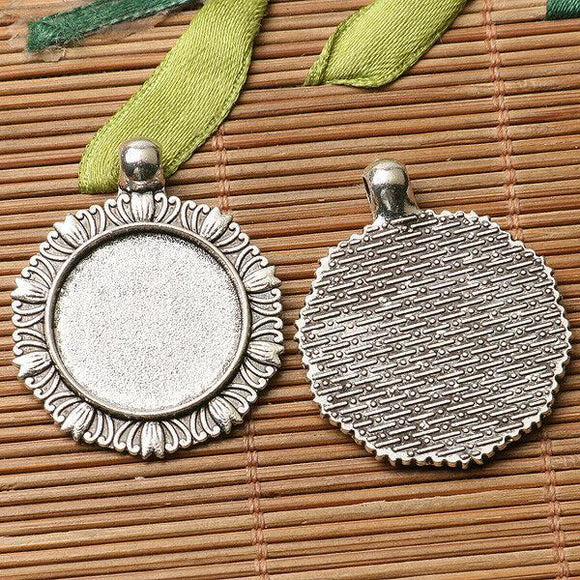 4pcs dark silver color  floral rim  round cabochon setting in 20mm EF3196