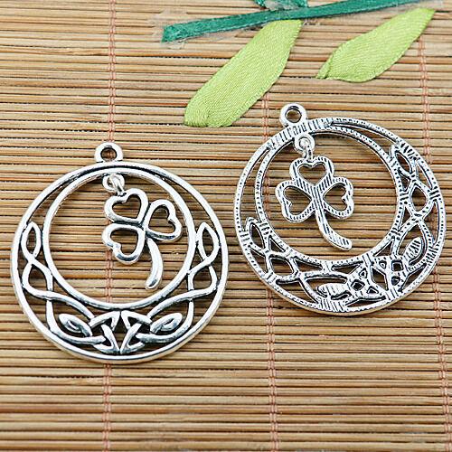 10pcs Tibetan silver heart leaf round charms EF2030