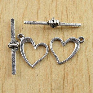 16sets Tibetan Silver Heart Toggle Clasps h0626