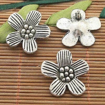 10pcs dark silver tone plum flower charms h3271