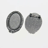 Lote de 2 cabujón ovalado de color plata tibetana de 25 x 35/25 x 18 mm, 30 x 40 mm y 13 x 18 mm, con diseño de broche.