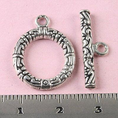 12sets Tibetan silver flower pattern round toggle h1786