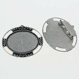 Lote de 2 cabujón ovalado de color plata tibetana de 25 x 35/25 x 18 mm, 30 x 40 mm y 13 x 18 mm, con diseño de broche.