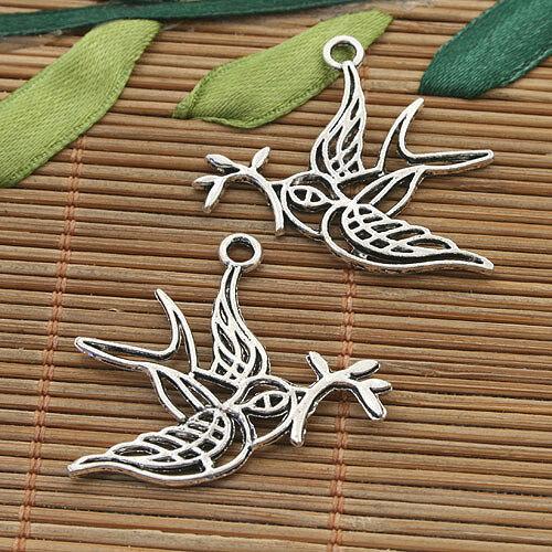 12pcs Tibetan silver two sides hollow peace bird pendant h5064