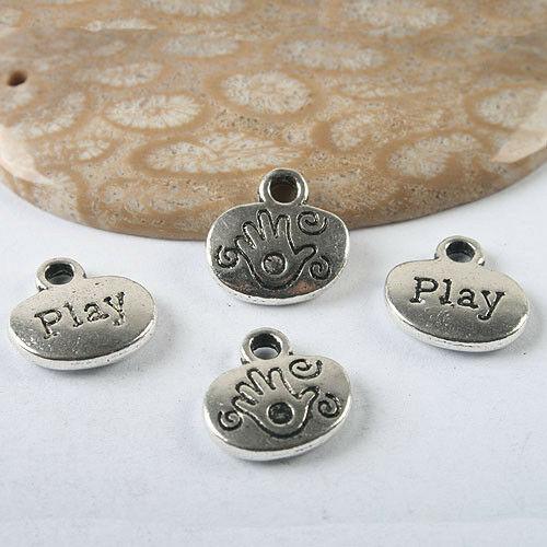 16pcs dark silver tone Play palm pattern Oval shape charms h3488