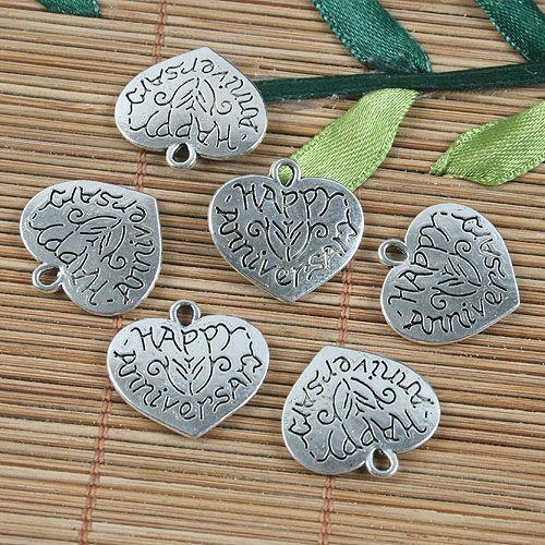 8pcs tibetan  silver color HAPPY ANNIVERSARY heart shaped charms G1187