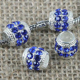 Fashion Multi-color Crystal big hole European loose bead in silver color to Pick