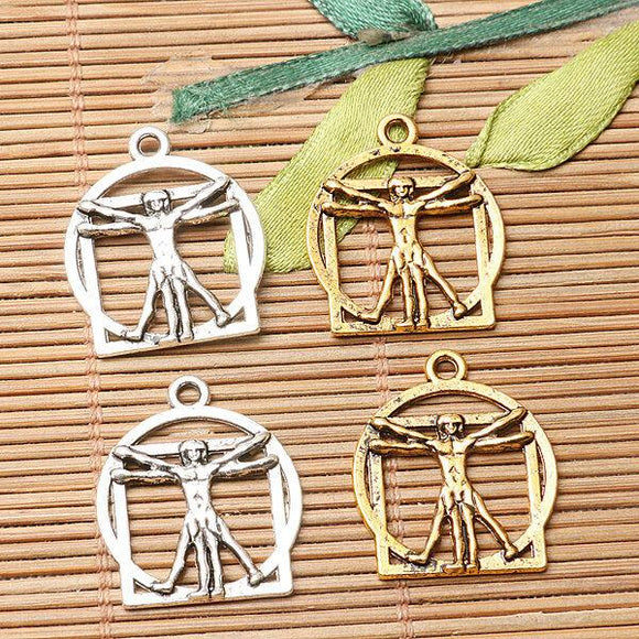 tibetan silver &dull orange gold color Vitruvian Man design charms to choose
