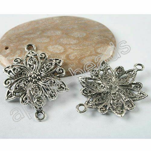 5pcs dark silver tone flower connector h3473