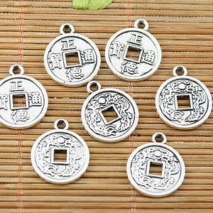 18pcs tibetan silver tone ancient Chinese coin design charms EF1962