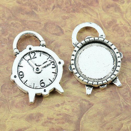 8pc antiqued silver clock pattern  cabochon settings charm EF1278