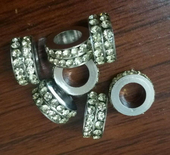 Light Yellow Crystals 2-row 10x4mm Dark Silver European Beads Loose 6pcs GGE168