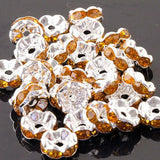 Round 8x3mm Brown Rhinestones Loose Spacer Bead silver color 20pc CA168
