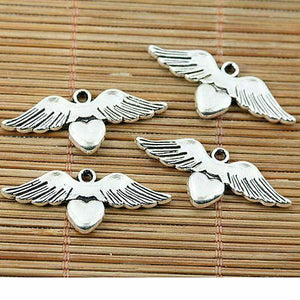 8pcs tibetan silver tone 2sided wing heart charms EF1919