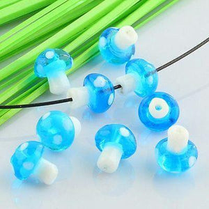 Skyblue Mushroom Glass Loose Spacer Charms Bead 2mm Hole 10pcs GB07