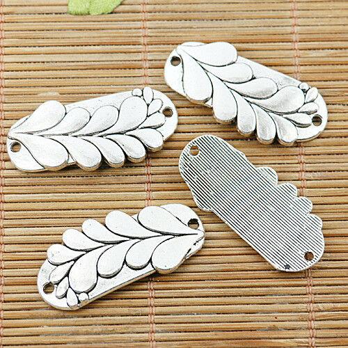 4pcs tibetan silver curved leaf branch design connector EF1404