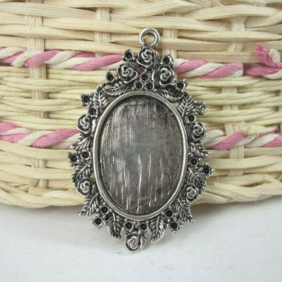 10pcs tibetan silver color rose flower rim oval (25x18mm)cabochon setting G139