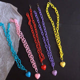 Jewelry Necklace Love Heart pendant Candy Color Chains multilayer Necklace