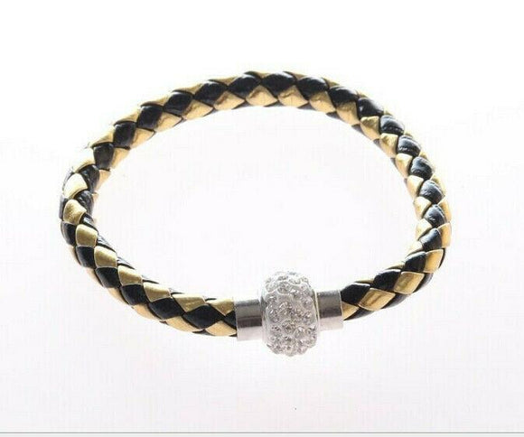 yellow blue PU leather cord crystal magnetic lock clasp bracelet cuff  1pc BA02