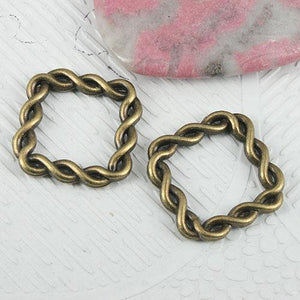 6pcs antiqued bronze color 2sided squared shaped knitted charm EF0817
