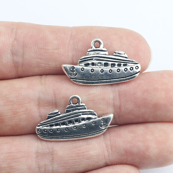 8Pcs 15*25mm Antique Silver Color Zinc Alloy Fashion Steamship Charms Necklace Pendant Accessory Charms For Jewelry Making