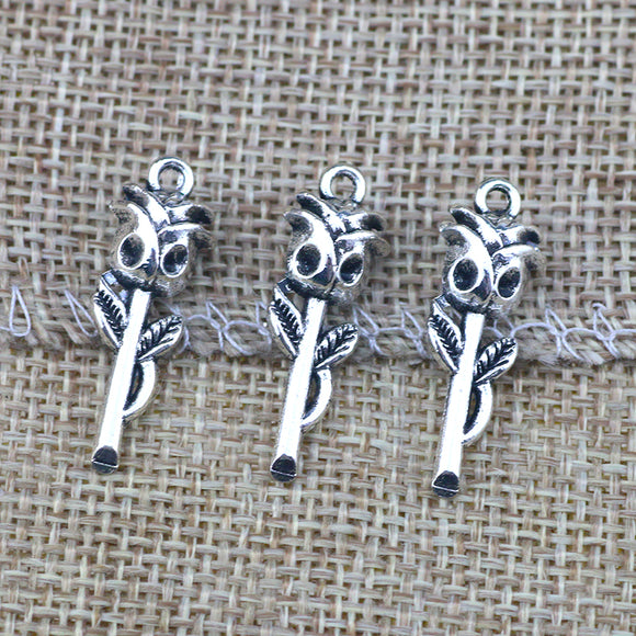 8Pieces/lot  8*25mm Alloy Antique Silver Color Rose Flower Charms Bracelet Pendant Accessory For DIY Jewelry Making