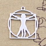8pcs Charms Da Vinci Vitruviano Man 34x30mm Antique Silver Color Pendants DIY Crafts Making Findings Handmade Tibetan Jewelry