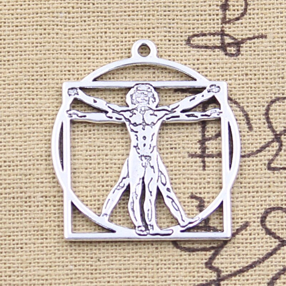 8pcs Charms Da Vinci Vitruviano Man 34x30mm Antique Silver Color Pendants DIY Crafts Making Findings Handmade Tibetan Jewelry