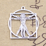 8pcs Charms Da Vinci Vitruviano Man 34x30mm Antique Silver Color Pendants DIY Crafts Making Findings Handmade Tibetan Jewelry